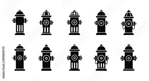 Collection of black fire hydrants in various designs silhouette