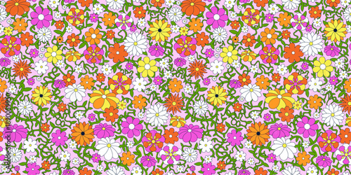 Vintage floral flower seamless pattern.Vector cartoon illustration art.Chamomile flower,hippie seamless pattern concept
