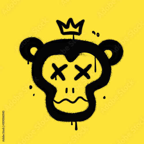 Dead monkey print for t-shirt. Vector cartoon graffiti spray style logo icon. Dead monkey Graffiti print for poster,t-shirt,tee,logo,sticker concept