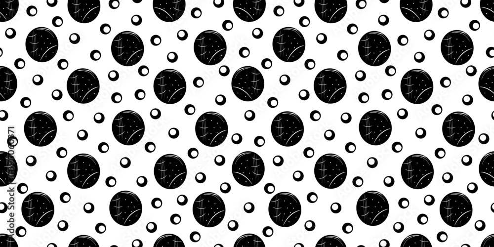 Fototapeta premium Beautiful seamless pattern of black polka dots. Large and small circle. Abstract spots. Vector. For wallpaper, textiles, packaging, backgrounds, or websites. Polka dot.