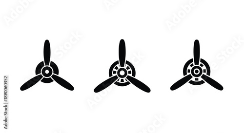 Three propeller designs viewed head on in black silhouette