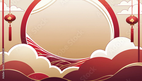 Minimalist Chinese New Year poster background, modern clean design, red and gold color palette, soft gradient background