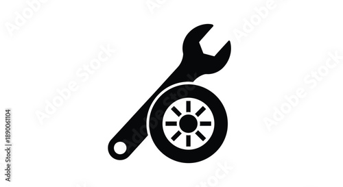 Wrench and wheel icon a symbol of automotive repair silhouette