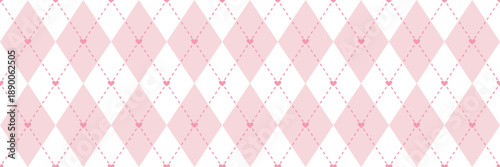 Pastel pink heart argyle rhombus seamless pattern, diamond plaid cute valentine banner background