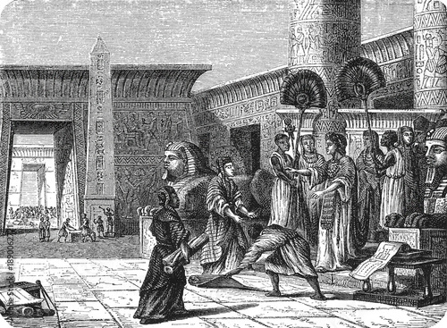Valokuva Ptolemy I Soter with attendants and servants in Alexandria palace setting, showing Hellenistic Egyptian court life and early Ptolemaic dynasty administration, old vintage illustration, 1880