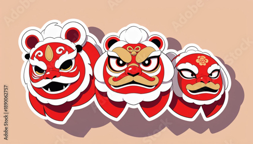vector icon of Chinese lion dance (barongsai), Chinese New Year