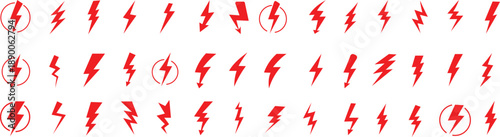 Lightning bolt vector icon set, black lightning icon designs on white background, Symbols of energy, power, electric storm, flash charge, ideal for web, print, logo design