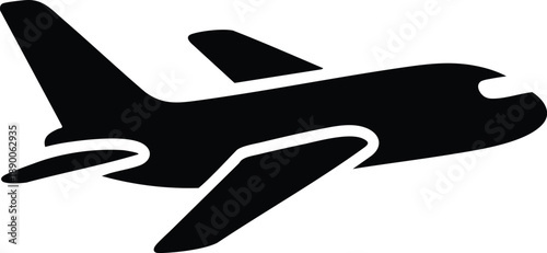 Airplane flying icon vector silhouette illustration depicting commercial passenger jet plane travel and transportation vector design