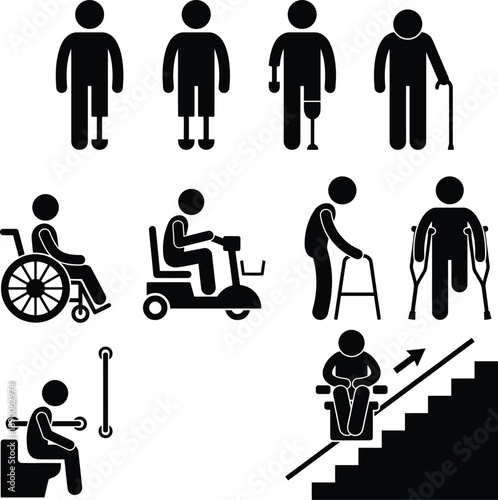 Disability icons representing different mobility challenges and accessibility needs
