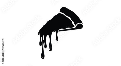A dripping slice of pizza in a bold black silhouette