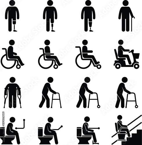Icons showing accessibility for people with disabilities and mobility issues