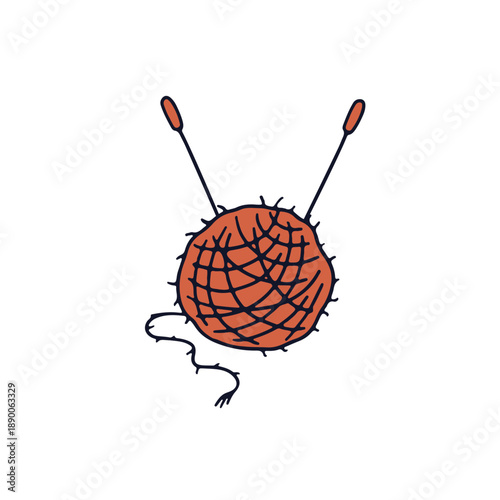 Hand drawn doodle knitting yarn clew icon. Line art woolen skein drawing
