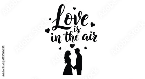 Love is in the air with a couple embracing black silhouette