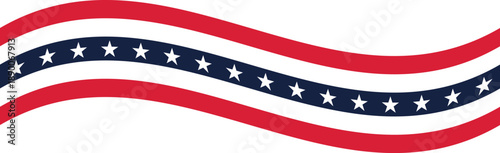 American Patriotic Wave Banner – Red Blue Stars Vector Decoration