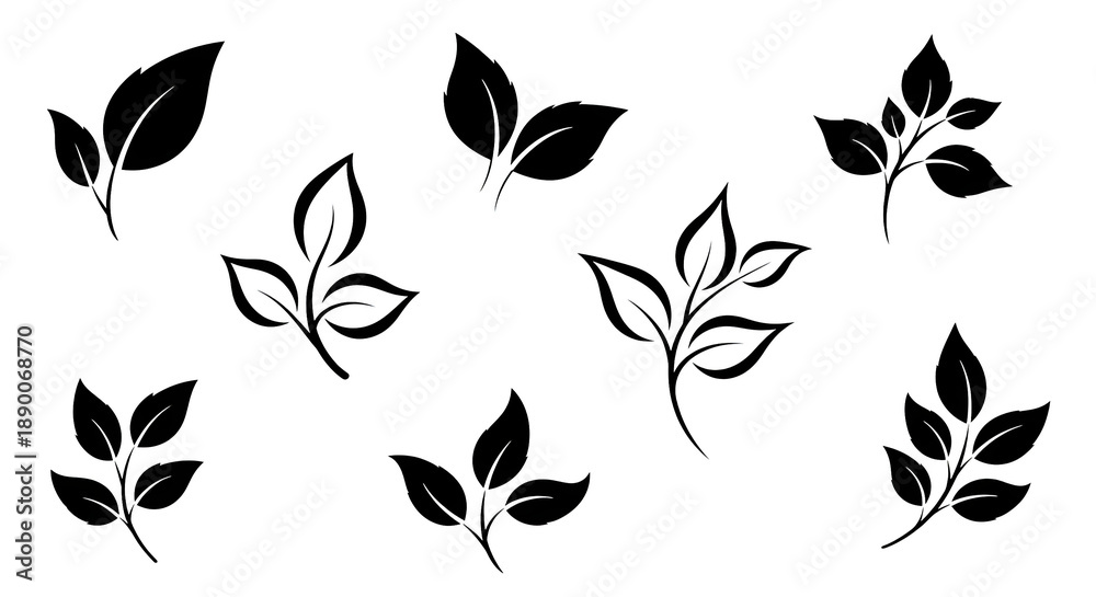 Fototapeta premium Minimalist Leaf Outlines With Digital Glitch Effect On Black