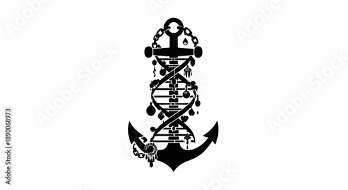 Nautical anchor intertwined with DNA helix, symbolizing genetic maritime research.
