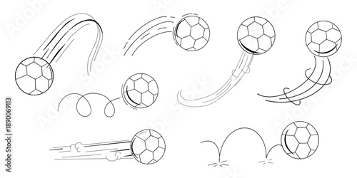 Bounced ball comic manga effect, doodle line hand drawn ball jump trajectory, ball motion expression. Sketch movement.