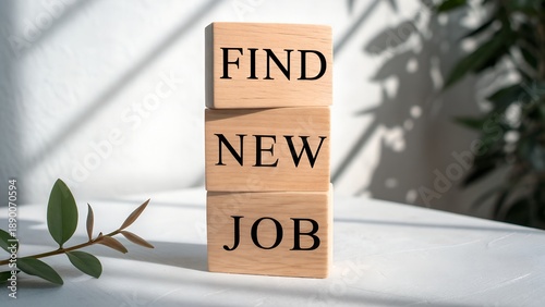 Wooden blocks with find new job text on white table