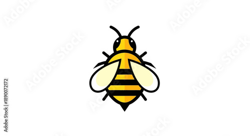 Stylized yellow and black honey bee illustration with wings and antennae.