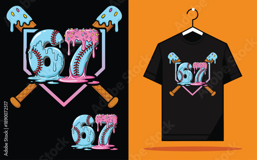 Baseball Drip Number 67 Vector file graphic design element