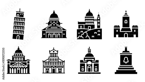 Iconic italian architecture silhouettes: pisa, milan, rome, venice