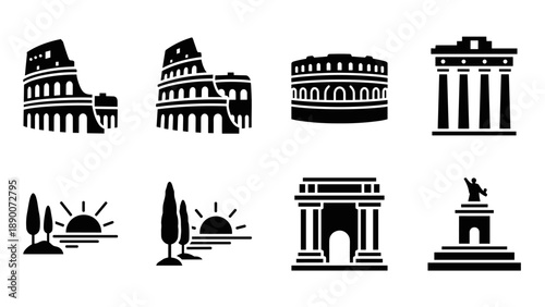 Iconic landmark silhouettes collection: famous architecture and historical structures