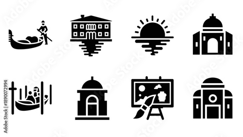 Venetian silhouette icons: gondola, architecture, and art