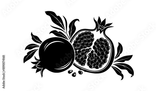 Stylized pomegranate fruit silhouette vector for wellness design