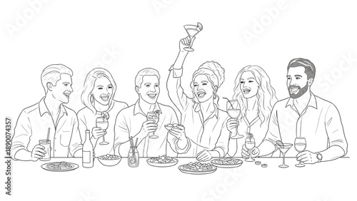 Group celebration: happy friends toasting at a festive gathering
