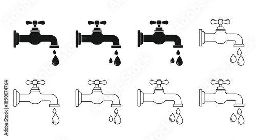 Four sets of water taps in different styles some dripping