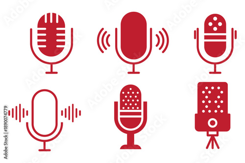 Microphone vector icon set professional studio mic broadcast podcast recording audio equipment design