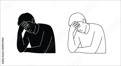 A person overwhelmed with emotion depicted in contrasting black and white styles