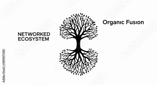 Interconnected tree symbolizing networked ecosystem and organic fusion