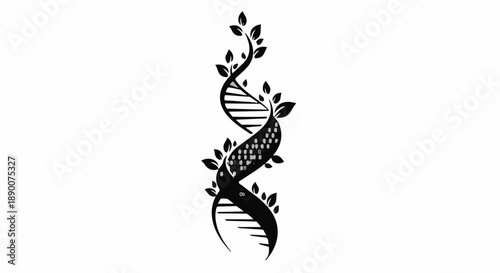 Stylized DNA helix intertwined with growing leaves, symbolizing life and growth.