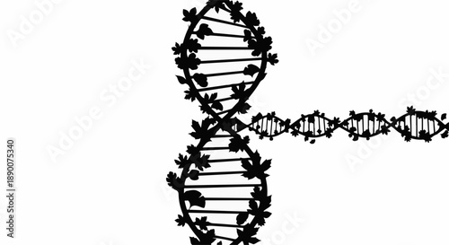 Abstract representation of DNA helix intertwined with organic elements symbolizing life and nature.