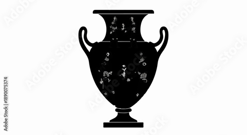 Ancient Greek black figure amphora vase with floral motifs on a white background