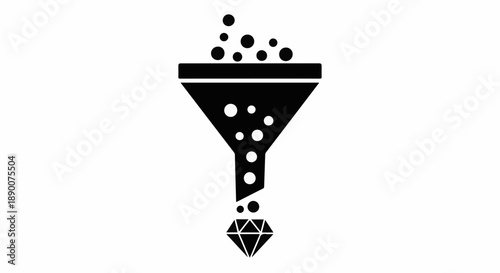Filter funnel transforming abstract shapes into a sparkling diamond, symbolizing refinement and transformation.