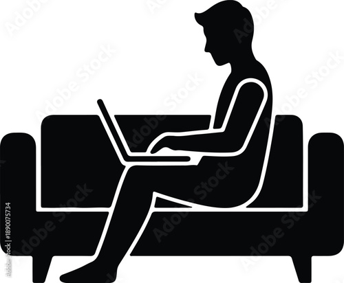 Isolated man sitting on sofa using laptop computer illustration vector