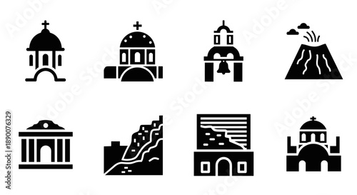 Set of mexican landmark icons in minimalist black style