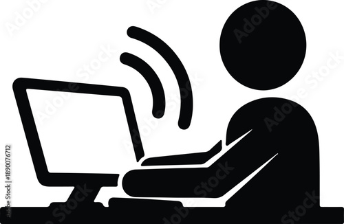 Isolated person working on laptop computer with wireless signal icon illustration vector