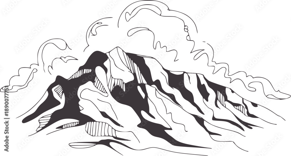 Fototapeta premium Black and of a mountain range with stylized clouds