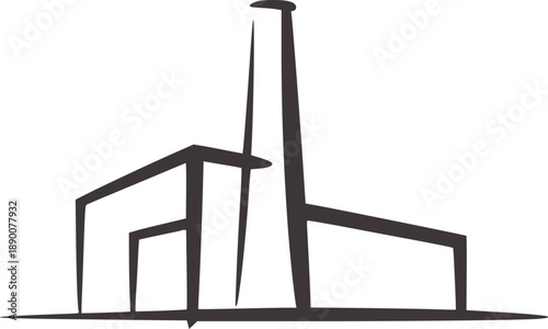 Minimalist dark grey of a factory building with tall chimney industrial