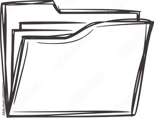 Minimalist hand drawn of an open folder with papers handdrawn outline