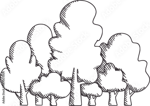 Minimalist style of a cluster of trees forest nature outline