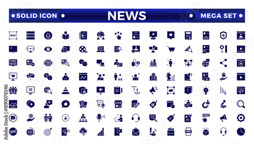 Media and news outline icons collection. Television, blogging, social media, video, promotion icons. UI icon set. Thin outline icons pack.  Containing journalist, press conference, newspaper.