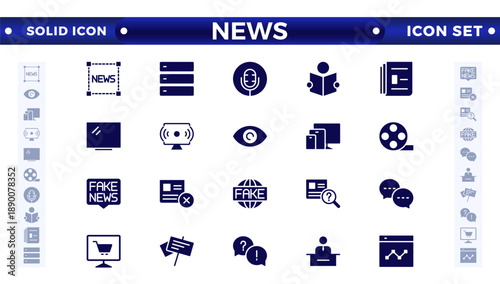Media and news outline icons collection. Television, blogging, social media, video, promotion icons. UI icon set. Thin outline icons pack.  Containing journalist, press conference, newspaper.