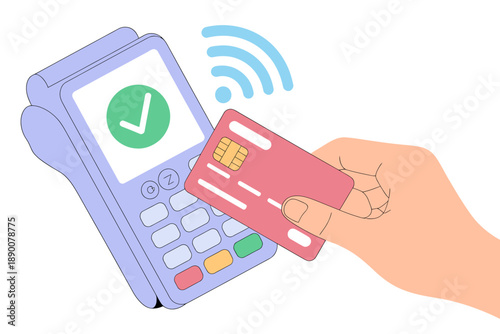 Hand holding credit card for online contactless payment verification