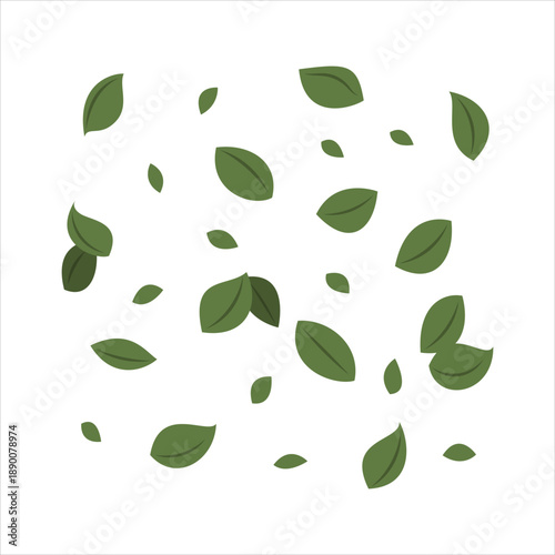 Falling green leaves pattern on white background Vector