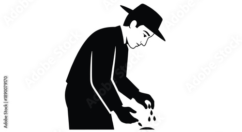 Man scattering coins with transparent background