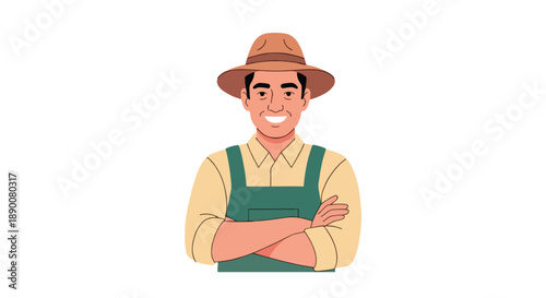 Smiling farmer with hat and apron with transparent background